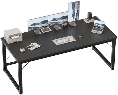 Mericonia 63x28 Inch Computer Desk, 1" Thick Large Office Table, Black by MERICONIA