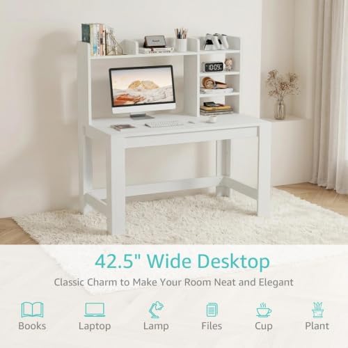 WINAZ 43" White Student Desk with Hutch and Built-in Power Outlet - Image 7