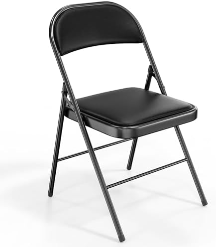 VINGLI 1 Pack Folding Chairs with Padded Seats, Metal Frame with Pu Leather Seat & Back, Capacity 350 lbs, Set of 1, Black by VINGLI