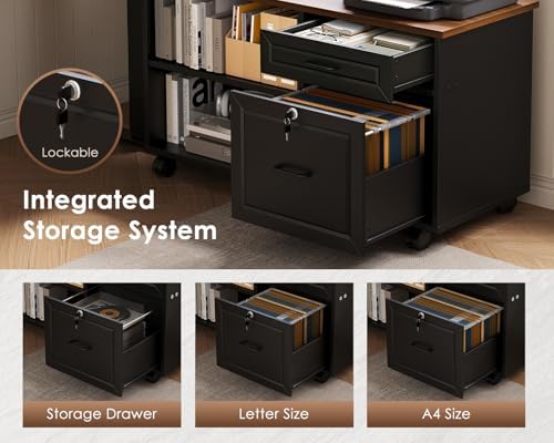 OffiGo 48" L Shaped Electric Standing Desk with Cabinet Sets, Walnut/Black - Image 4