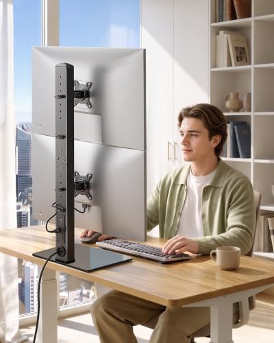 monTEK Powered Stacked Dual Monitor Stand for 17-32", Glass Base - Image 7