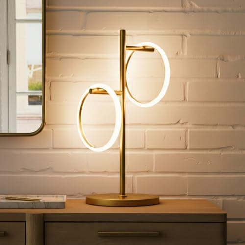 Brightech Saturn Table Lamp, Great Living Room Decor, Desk Tree Lamp for Offices, Contemporary Lamp for Living Rooms, Nightstand Lamp with 2 LED Lights for Bedroom Reading - Brass by Brightech