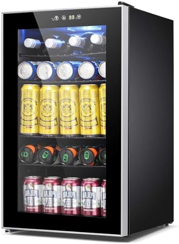 COWSAR Mini Fridge Cooler, 95 Can Beverage Refrigerator with Glass Door, ETL Approved Wine Fridge with Digital Temperature Control, LED Light for Home, Office, Bar, and Game Room - 2.6 Cu.Ft. Black by COWSAR