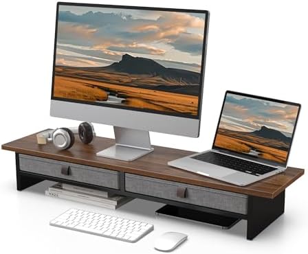 Fenge 35 Inch Monitor Stand with Drawer Storage, Computer Riser for Desk by Fenge