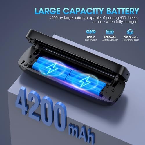 Portable Thermal Printer, Wireless & Bluetooth Mini Inkless Printer for Travel, Office, Home, Supports 8.5x11inch, Compatible with iPhone, Android, Laptop| Light Black - Image 3