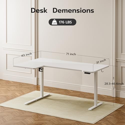 Acrolix L Shaped Electric Standing Desk,71x43.5 Reversible,White - Image 3