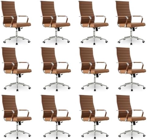 Okeysen Office Desk Chair, Ergonomic Leather Modern Conference Room Chairs, Executive Ribbed Height Adjustable Swivel Rolling Chair for Home Office Set of 12. (Brown) by Lepdep