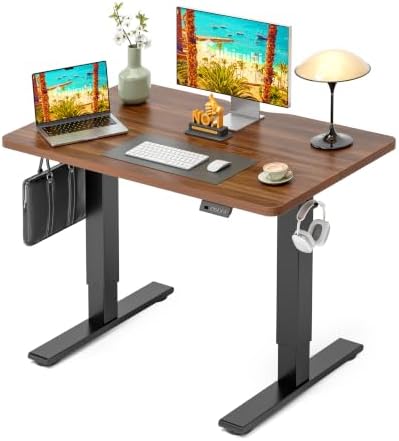 CubiCubi Electric Height Adjustable Standing Desk 40x24 Inch, Dark Walnut by CubiCubi