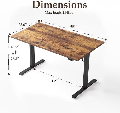 Klicelor Electric Standing Desk 48 Inch, Height Adjustable Desk for Home Office, Sit Stand Up Rising Computer Table with Memory Preset, Rustic Brown - Image 3