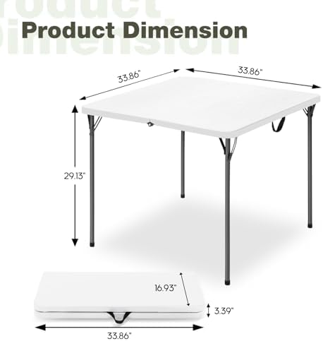 34" Square Folding Table for 4 Person, 330lbs Weight Capacity Foldable Table with HDPE Tabletop & Heavy-Duty Steel Legs, Large Portable Picnic Table for Indoor Outdoor Parties, Camping, White, 2 Pack - Image 3