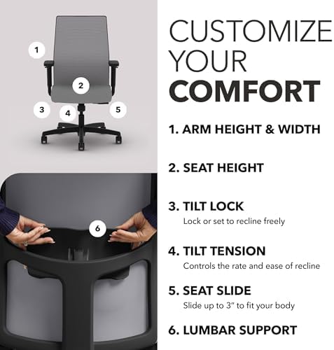 HON Ignition 2.0 Ergonomic Office Chair, Lumbar Support, Desk Chair, Frost - Image 3