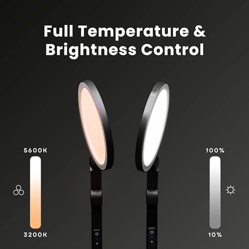 LUME CUBE Edge 2.0 LED Desk Lamp | Dimmable Home Office Desk Light with USB Charging Port & Strong Swing Arm | Adjustable Color Temperature and Brightness | Circle Webcam Light - Black 2pk - Image 3