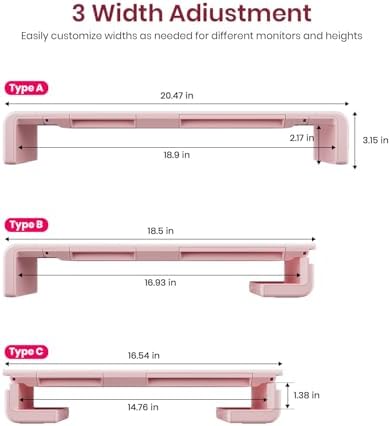 Pink Monitor Stand Riser, Klearlook Foldable, Height Adjustable Computer Stand, Desk Shelf Riser with Storage Drawer &Tablet Phone Stand for Desktop, Laptop - Image 5