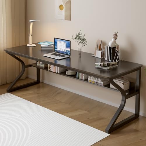 OSCHF 71-Inch Extra Long Desk with Storage Shelf, Black by OSCHF