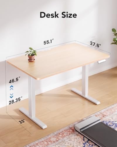 HUANUO 55x27 Inch Electric Standing Desk, Height Adjustable, Light Walnut - Image 3