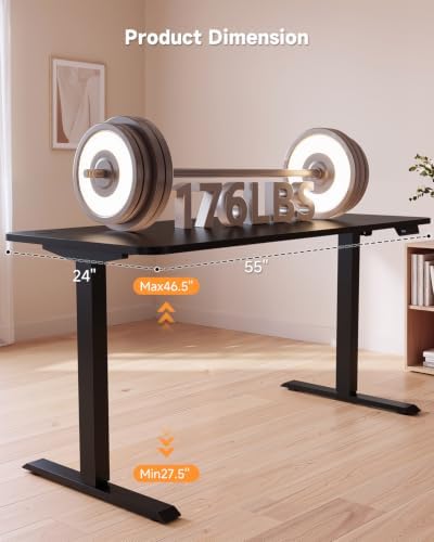 Standing Desk, 55 × 24 Inches Electric Height Adjustable, Home Office - Image 3