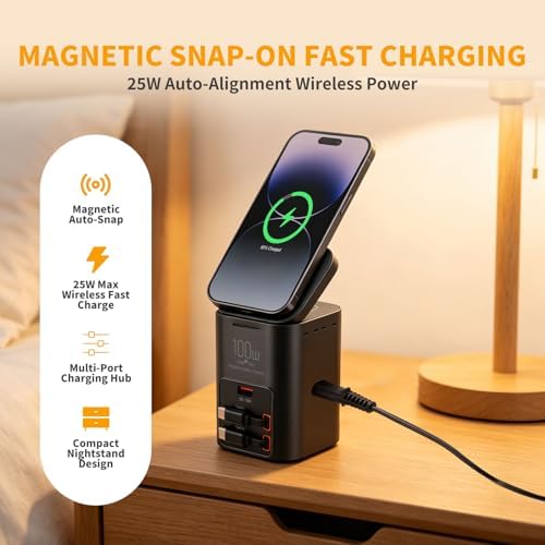 100W Multi-Function Desktop Charging Station, Wireless Charger with Dual 75cm Retractable USB-C Cables, USB-A QC3.0, Fast Charging for Laptops, Phones, Earbuds（I161C） - Image 2