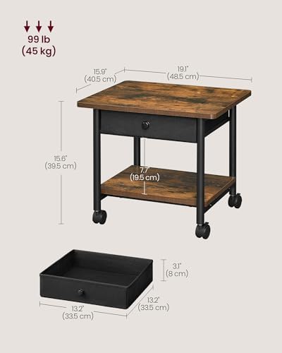 VASAGLE 2-Tier Printer Stand with Locking Wheels, Under Desk Printer Table - Image 6