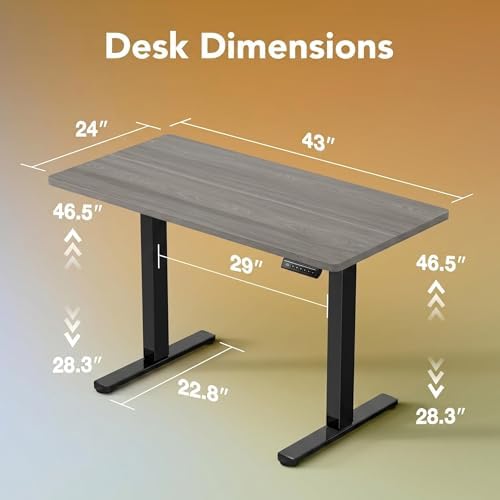 HUANUO 43x24 Inch Electric Standing Desk, Height Adjustable, Grey - Image 3
