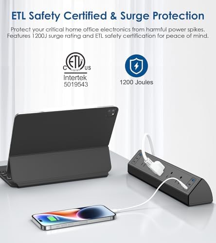 Jgstkcity Desk Clamp Power Strip USB C,40W Total Fast Charging Station,4 PD 20W USB C Ports,Desk Edge Mount Surge Protector,5 Outlets,Fit 1.96" Tabletop Edge,ETL Listed - Image 3