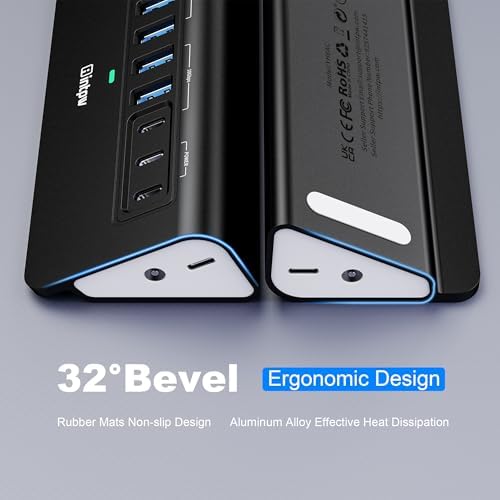 Powered USB Hub 10Gbps,intpw 9-Port USB 3.2 Hub, USB C Hub with 3 USB 3.2, 4 USB 3.0, 2 PD 45W Charging Ports, 3.3FT Cable and 65W Power Adapter, Aluminum USB Hub for Laptop, iPhone 17/16，PC - Image 5