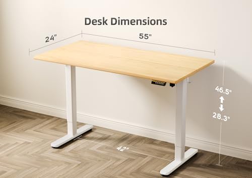 Claiks Electric Height Adjustable Standing Desk, 55x24 Inch, Bamboo - Image 3