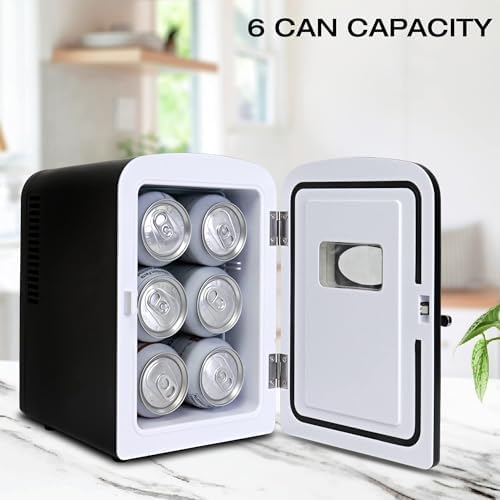 Koolatron Mini Fridge- Black Refrigerator 6 Can Portable Cooler for Bedroom Office Dorm Car Compact Fridge for Drinks Makeup Skincare Dual Power 12V 110V - Image 2
