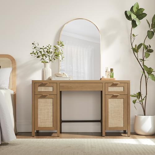 SICOTAS Rattan Executive Desk with Storage, Large Home Office Desk - Image 5