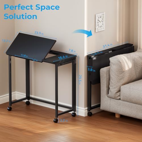GreenForest Small Folding Desk with Wheels, 31.5 inch Tiltable Tabletop - Image 3