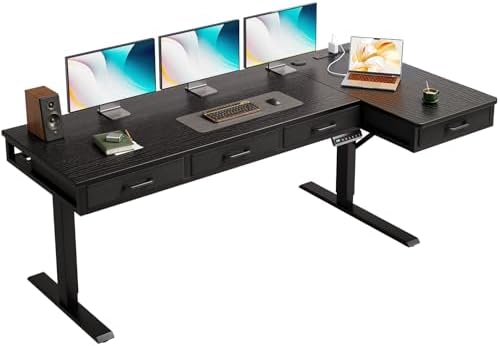 OffiGo 63 Inch L Shaped Electric Standing Desk with 4 Drawers, Black by OfficeGo-ForHomeOfficeWork