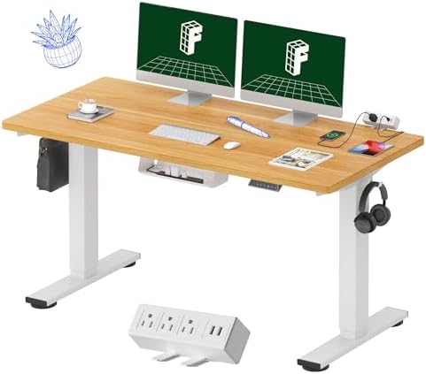 FLEXISPOT EN2 55"x28" Whole-Piece Standing Desk with Power Strip, Maple by Unknown