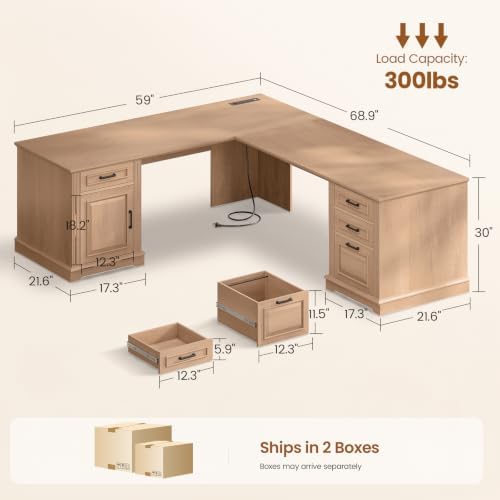 SEDETA 69" Executive L Shaped Computer Desk with 4 Drawers, Storage - Image 2