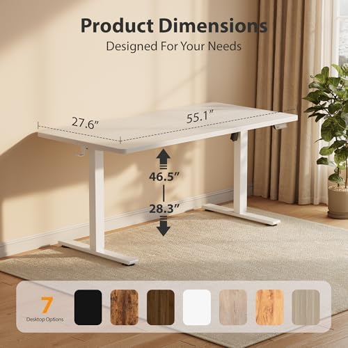 Cubiker Standing Desk, 55x28 Inches Sit Stand Home Office Desk, Electric Stand up Desk, Adjustable Desk with Splice Board, White Frame/White Top - Image 2
