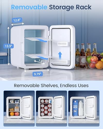 Electactic 10L Compact Mini Fridge, 2.6 Gal Portable Small Refrigerator with AC/DC Adapters, Quiet Personal Desktop Fridge for Skincare, Cosmetics, Makeup, Beverage & Food, Classic White - Image 3