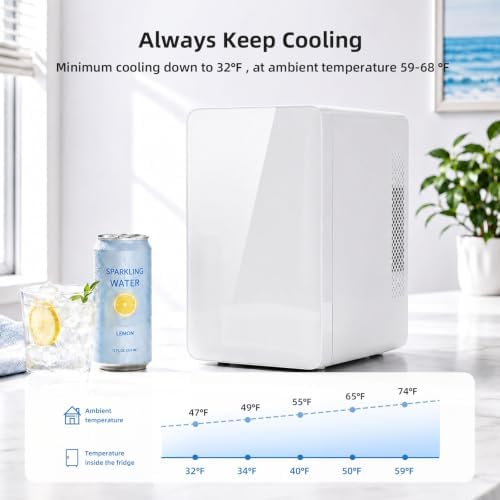 Antarctic Star Mini Fridge 6L/8 Can Portable Cooler,Personal Compact Refrigerator for Skin Care, Food,Drinks or Cosmetics, AC/DC for Bedroom, Car, Office,White - Image 4