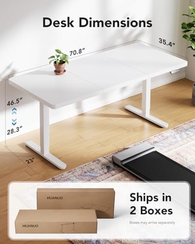 HUANUO 71 x 35 Inch Large Electric Standing Desk, Brushless Motor, White - Image 3
