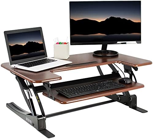 VIVO Dark Walnut 36 inch Standing Desk Converter, DESK-V000VD by VIVO