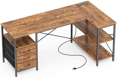 Huuger L Shaped Office Desk with Power Outlets & 3 Drawers by Huuger