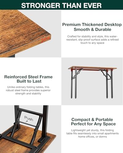 Frylr Small Folding Computer Desk – 35.8 Inch Portable Table for Craft and Study, Lightweight Desk for Small Spaces, Foldable Laptop Table Built-in AC/USB Outlets for Convenience, Rustic Brown - Image 5