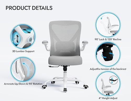 Office Chair: 330LBS Mesh Ergonomic Desk Chair Comfy with 3D Lumbar& Swivel - Image 5