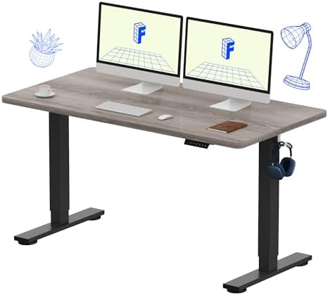 FLEXISPOT EN1 One-Piece Standing Desk, Electric Adjustable with 4 Memory Presets, 176 LBS Capacity, Stable & Quiet, Seamless Desktop for Home Office & Dual Monitors, 55"x28" Gray Wood by Unknown