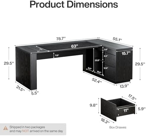 Tribesigns 78" L Shaped Executive Desk with Drawers, Large Office Computer Desk with Cabinet and Storage Shelves, Modern Business Furniture Sets Workstation for Home Office(Gray&Black) - Image 2