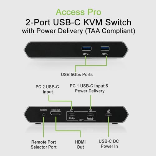 KVM 2-Port USB-C - IOGEAR 2 USB-C/Thunderbolt 3 Devices - 2 USB 3.1, Up To 5Gbps - 4k 30Hz - Power Delivery 75W - Plug n Play - TAA - Mac/Win - GUD3C04 - Image 2
