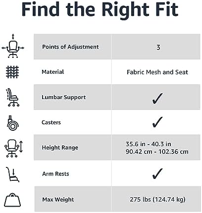 Amazon Basics Breathable Mesh Mid-Back Office Desk Chair with Armrests, Lumbar Support, 360-Degree Swivel, Adjustable-Height, Black - Image 5
