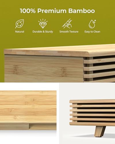 Bamboo 42” Dual Monitor Stand with Sliding Doors Desk Shelf - Image 6