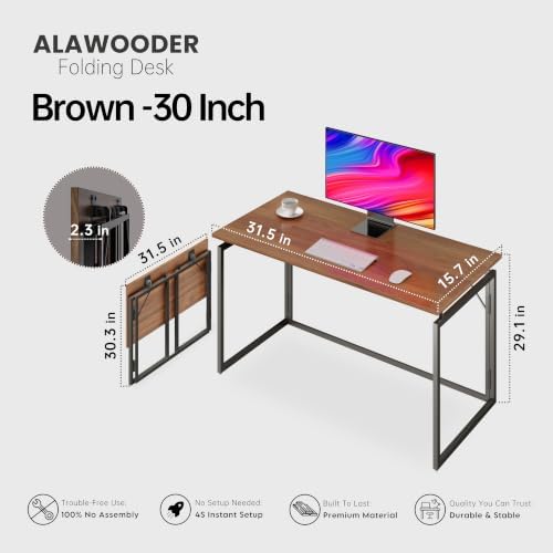 alawooder 31.5" Folding Desk: No Assembly, Wood Top for Small Spaces - Image 3