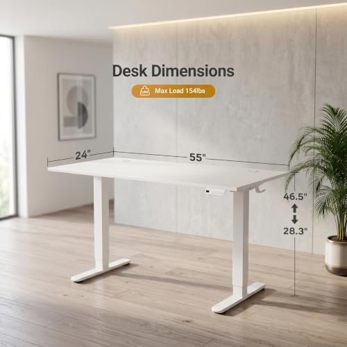 Claiks Electric Standing Desk, 55x24 Inch, White - Image 3