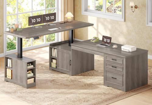 SEDETA Farmhouse L Shaped Standing Desk with Storage for Home Office, Grey by SEDETA