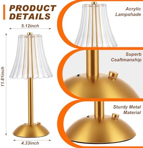Liliful 20 Pcs Cordless Table Lamp LED Touch, Gold, Rose Style - Image 2