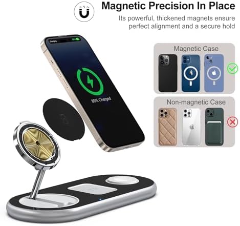3 in 1 Charging Station for Apple Devices, Faster Mag-Safe Charger Stand, Magnetic Wireless Charger Station for iPhone 17 16 15 14 13 12 Pro Max Plus, Apple Watch iwacth & AirPods, Adjustable Angle - Image 3